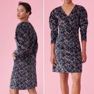 La Vie Rebecca Taylor Lisette Black Floral Velvet V-Neck Mini Dress